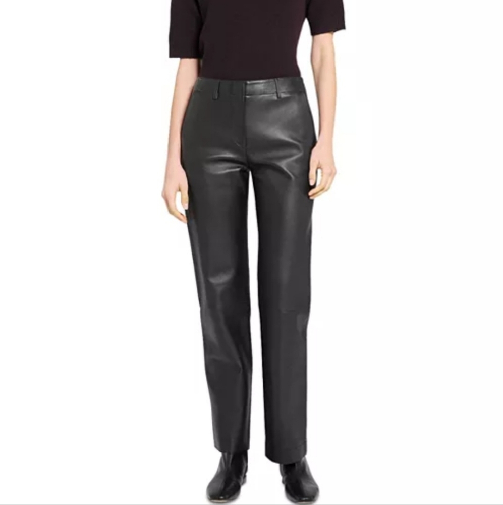 Bagatelle City 100% Real Leather Elegant Black Women's Straight Leg Pants